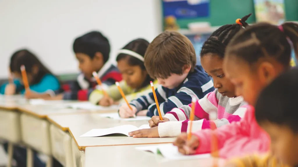 Children on school desks