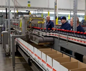 Three men at the production line